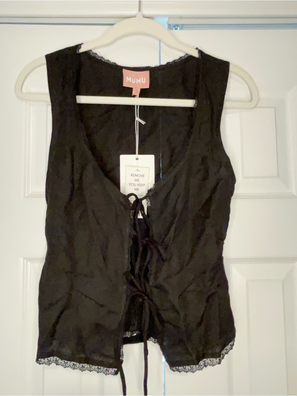 Show Me Your MuMu Black Lace-Trim Tie-Front Camisole